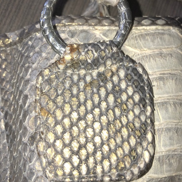 CLARA KASAVINA GOLD GREY GONZALEZ PYTHON SATCHEL BAG - Picture 8 of 13